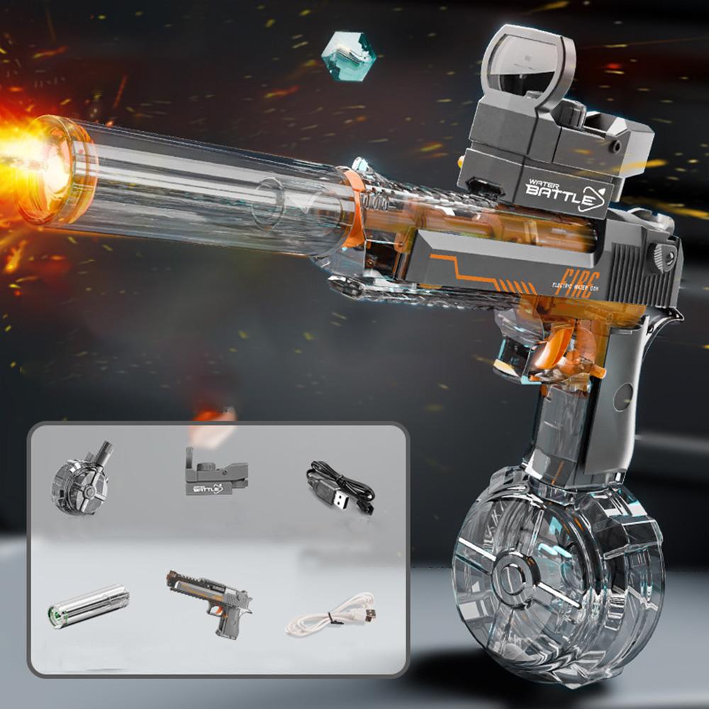 

Водяной пистолет Реалистичные светодиодные эффекты 2025 Лето Электрический водяной пистолет Детская игрушка Полностью автоматическая непрерывная стрельба Водяной пистолет серый