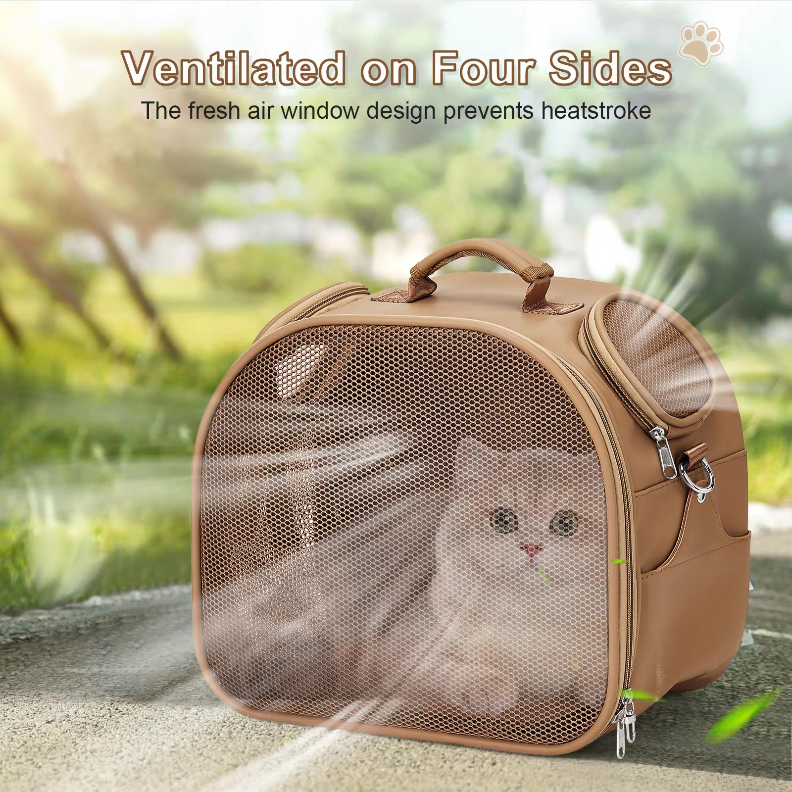 

Carry on Pet Carrier Airline Approved Portable Cat Backpack Carrier - Breathable Mesh Design Lightweight for Small to Medium коричневий