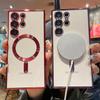 Plating Magnetic Transparent Case For Samsung S25 S24 Ultra S23 Plus S22 S21 FE Note 20 Wireless Charge Lens Protection Cover