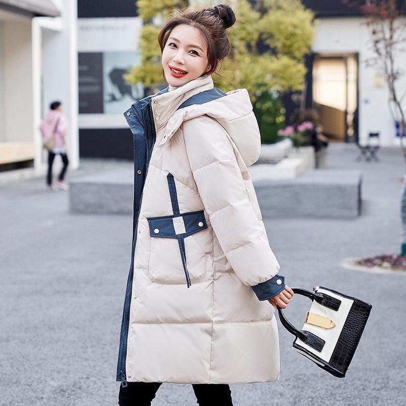 

Women s Mid-Length Hooded Winter 2024 Color Block Cotton Jacket - Fashionable Korean Style Thickened Outerwear XL чёрный