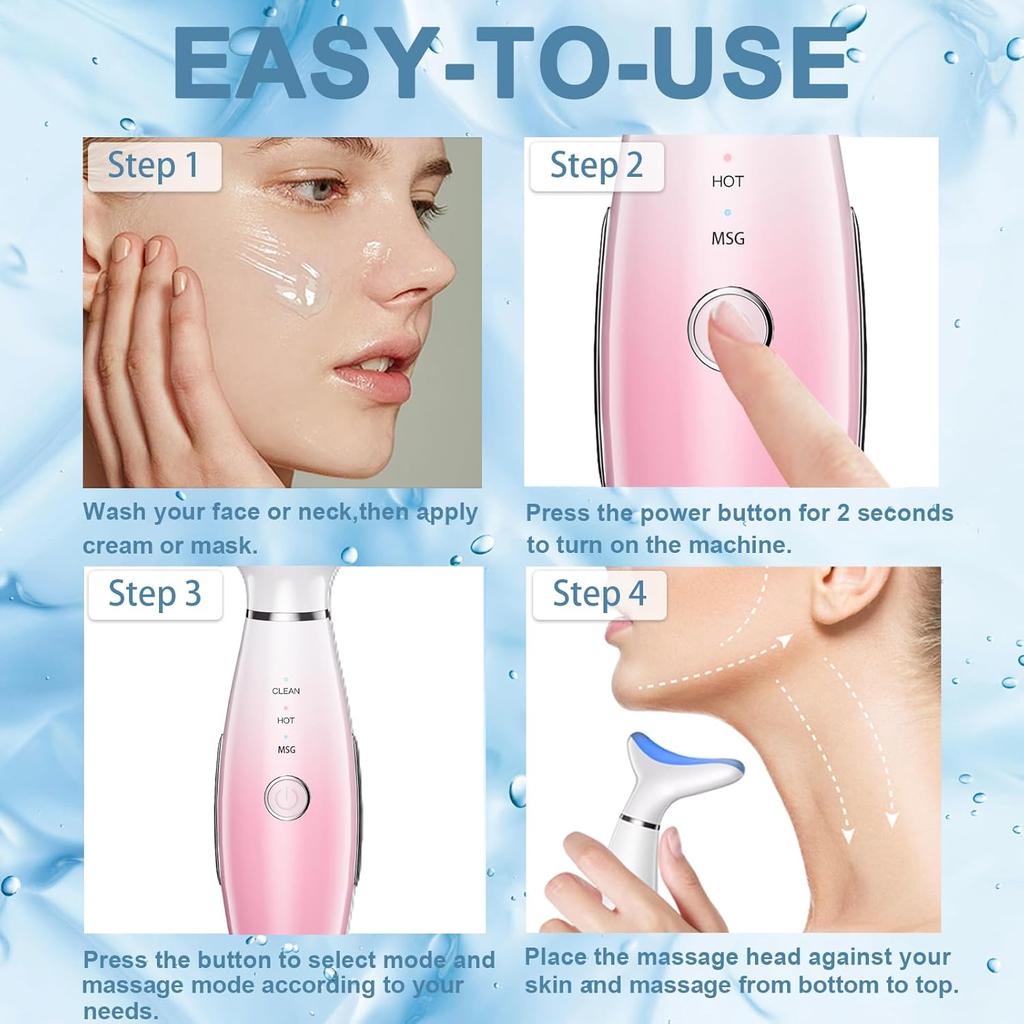 Facial and Neck Beauty Massager,7 Color Face and Neck Beauty Device with 3 Massage Modes,at Home Face Culpting Tool for Skin Care(Pink)
