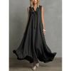 QICED Fashion Summer Spring Solid Color Print Sleeveless V-Neck Casual Dresses