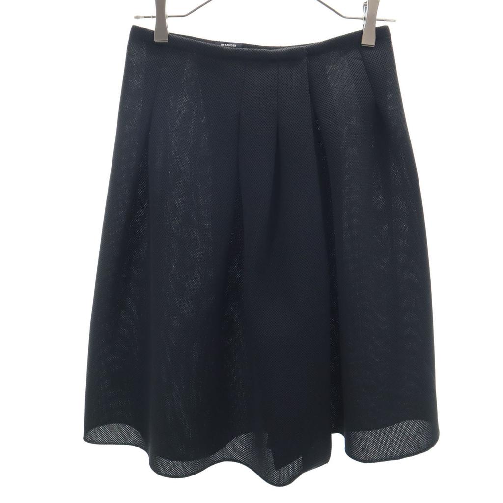 Jil Sander Navy Made In Italy Midi Length Mesh Box Pleated Skirt 32 Wrap Women Used