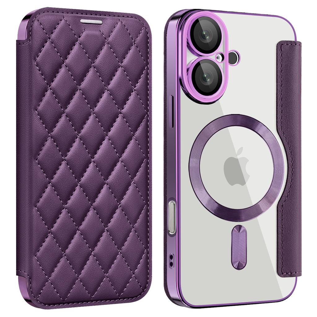 For iPhone 16 Plus Case Compatible with MagSafe Rhombus PU Leather Phone Cover