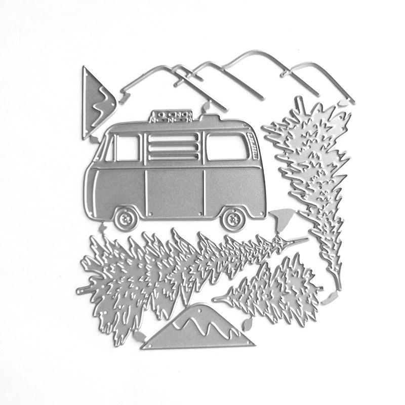 Snow Mountain Trees and Small Bus Design Style Scrapbooking Dies Metal Craft Die Cut Embossing Card Making