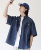 Modermoment Light Denim Two-Pocket Oversized Short Sleeve Shirt [Indigo]