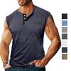 Regatas Masculinas Sem Manga Gola Henley Botão Colete Fitness Verão Esportes Casuais Roupa de Férias Camisetas