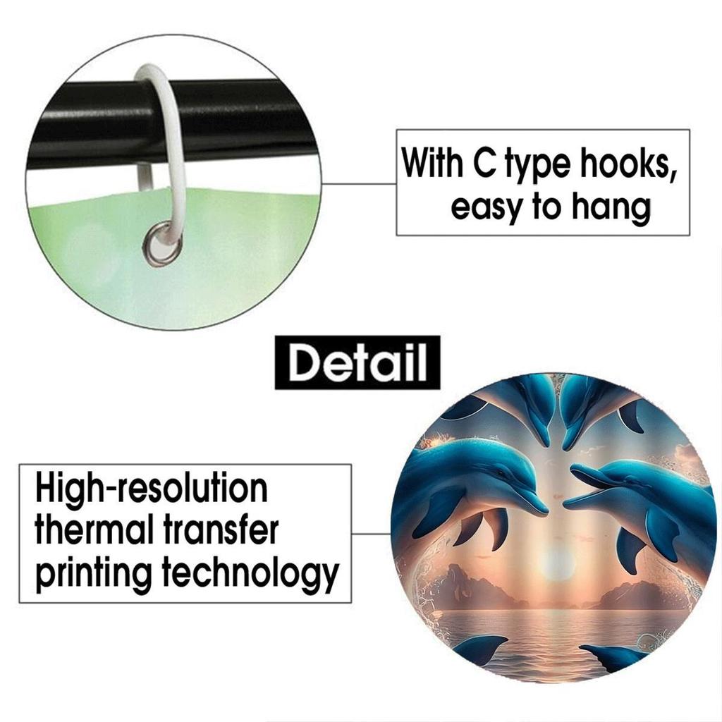 Dolphin Heart Bathroom Set - Waterproof Shower Curtain, Ultra-Soft Floor Mats, Toilet Lid Cover, And Contour Mat