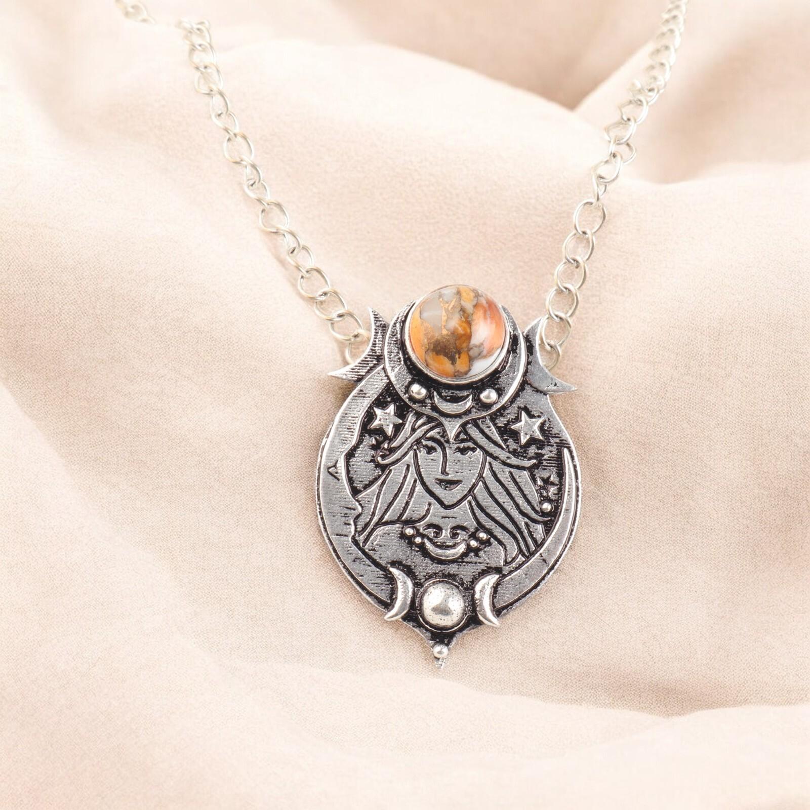 

Natural Orange Copper Turquoise Gemstone 925 Silver Handmade Necklace Pendant CP-22-45