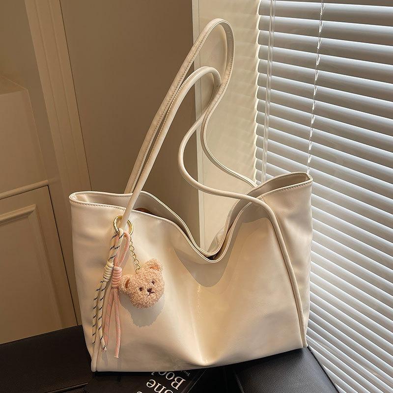 Casual simple style solid color soft leather large capacity tote bag fashionable versatile texture shoulder women's bag