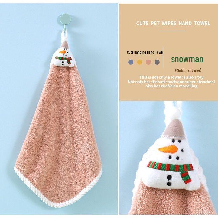Cartoon Coral Fleece Hanging Hand Towel - Absorbent Christmas Gift for Kitchen & Bathroom