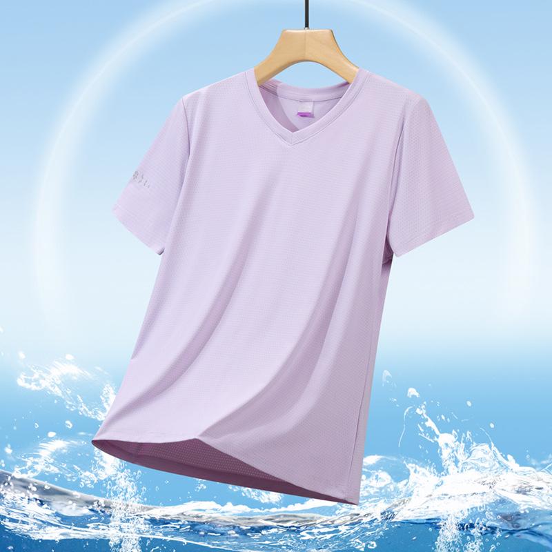 

Женская футболка с V-образным вырезом и короткими рукавами из ледяного шелка, быстросохнущая футболка для женщин, дышащая футболка для женщин, летняя спортивная футболка XXL