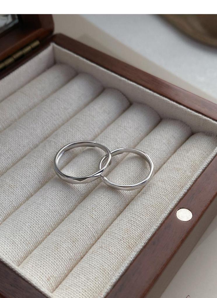 S999 Sterling Silver Minimalist Diamond Shape Adjustable Couple Ring Set - Light Luxury Pure Silver Band