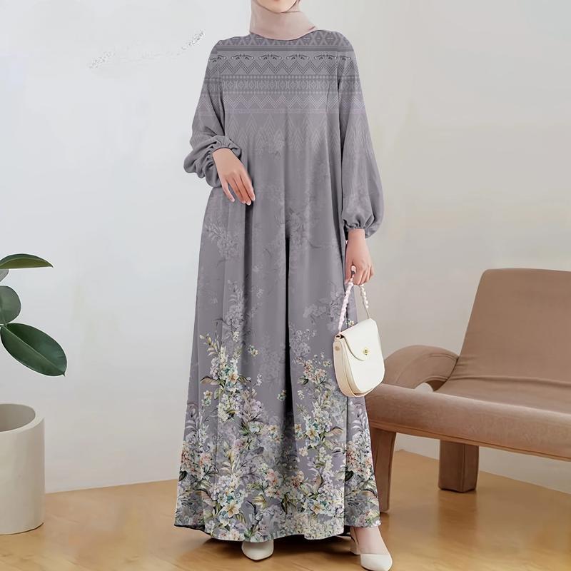 Muslim Wear, Elegant Style, For Women, Casual and Concise, Floral Print, Long Sleeve