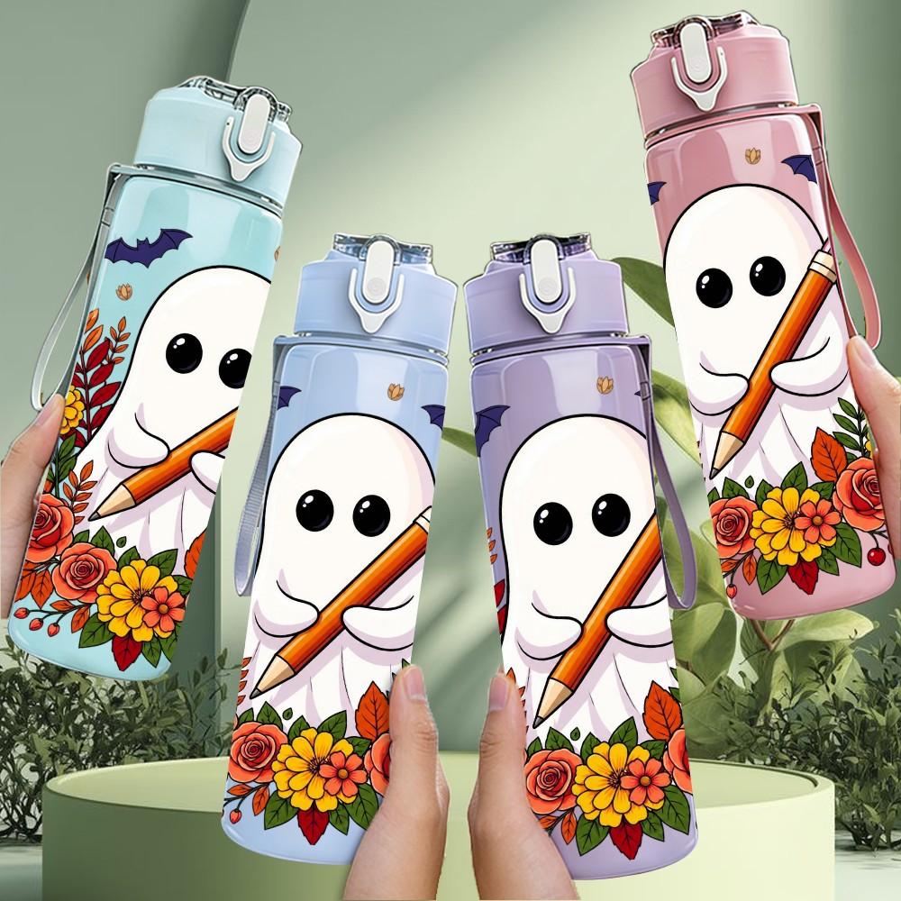 1PC Autumn Leaf Girl Character Print 750ml Color Plastic Sports Water Bottle Leakproof Flip Straw Lid Suitable for Sports Office Home Use