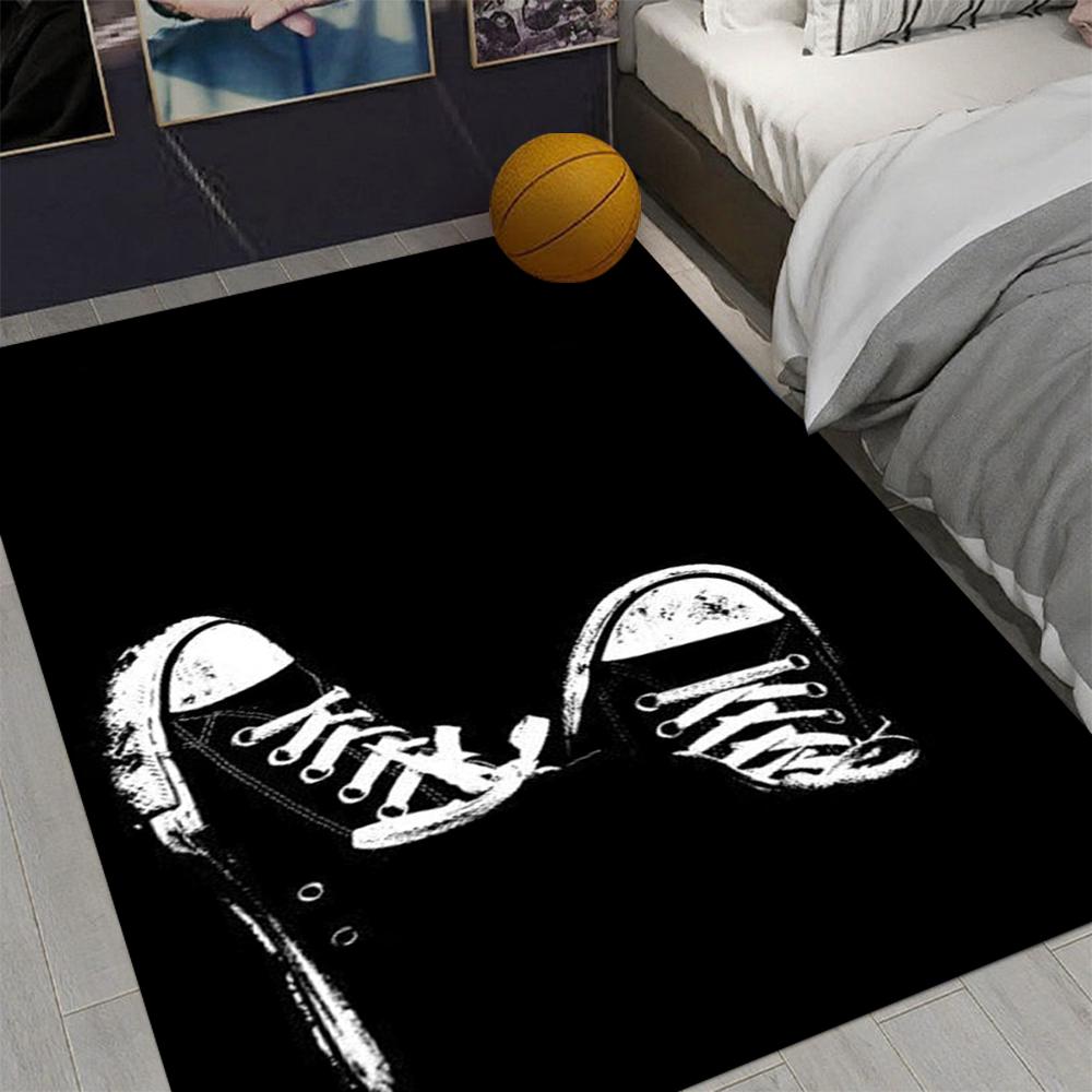 Black and White Sneaker Graphic Area Rug for Boys Bedroom Teen Room Sports Decor Non Slip Floor Mat with Basketball Design 40X60CM