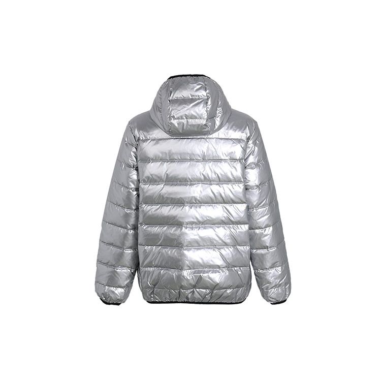 Nike Kids Full-Zip Shiny Hooded Logo Down Jacket Winter Kids Outerwear Silver NY2142032GS-005