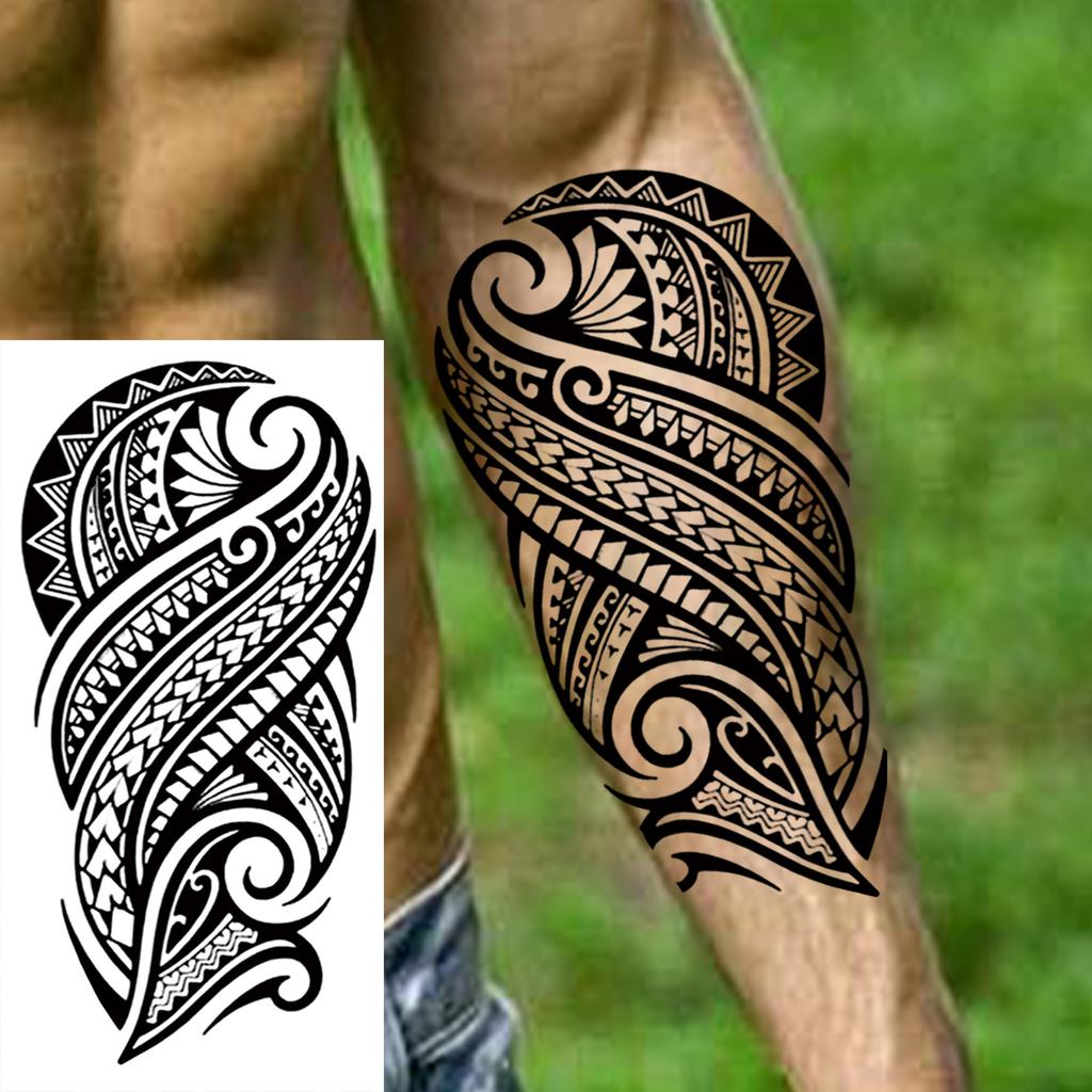 1 Sheet Tribal Totem Maori Temporary Tattoos For Adults Men Women Black Fake Sleeve Tattoo Sticker Waterproof
