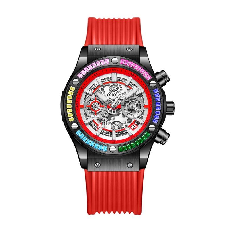 Fashion Top Brand New Rainbow Diamond Multifunctional Quartz Watch Men's Waterproof Tape Luminous Men's Wristwatch