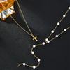 New 2Pcs/Set Cross Long Pearl Tassel Necklace for Women Simple Gold Color Multilayer Pendant Necklaces Set Fashion Party Jewelry