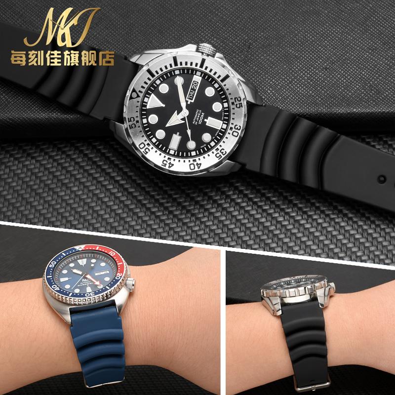 22mm 20mm 24mm Silicone Dive Strap for Seiko 5/SKX007/Turtle/Samurai – Black Blue Waterproof Watch Band with Pin Buckle