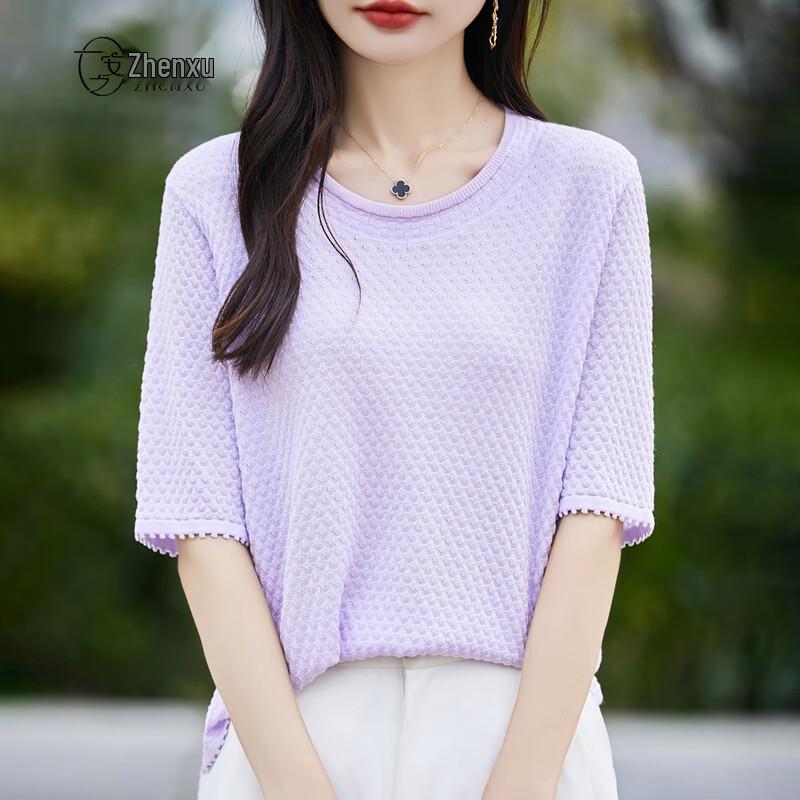Zhenxu Women s Lyocell-Silk Blend Round Neck T-Shirt XL