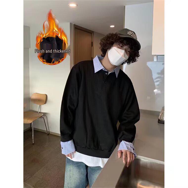 

Unisex Color-Block Patchwork Hoodie, Velvety Long Sleeve, Lapel Collar, Loose Fit for Couples XXXL