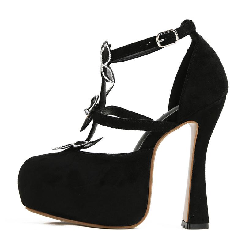 Liyke Spring Autumn Sexy Chunky Platform High Heels Sandals Fashion Crystal Rhinestone Butterfly Strap Women Dress Shoes Pumps