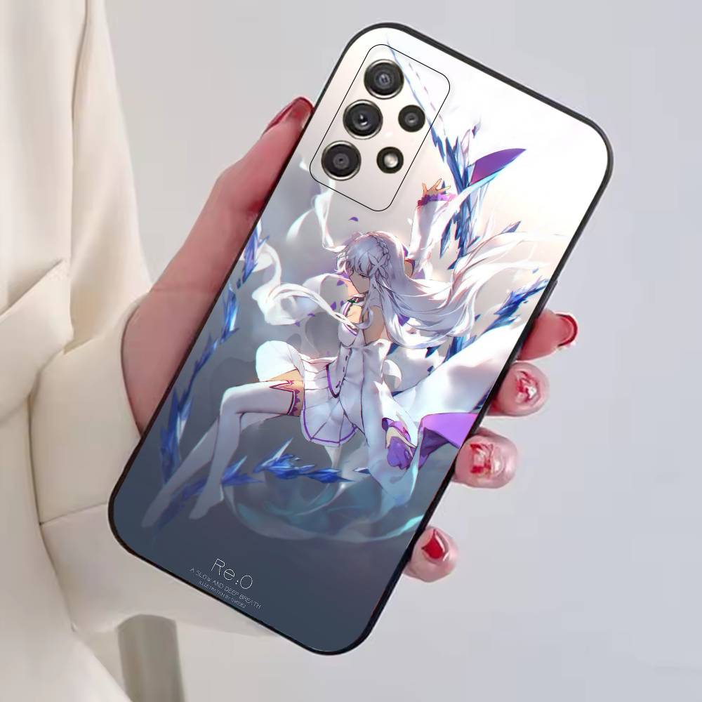 Anime Süßes Mädchen RE:Zero Emilia Handyhülle für Samsung S25,S24,S21,S22,S23,S30,Ultra,S20,Plus,Fe,Lite,Note,10,Schwarze Hülle