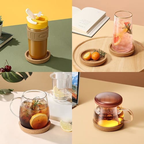 Samcos Round Cork Coasters, Pack of 12, 10cm Diameter, Heat-Resistant, Rounded Edges for Coffee Tables, Glasses, Mugs, Restaurants, Home, Cafes