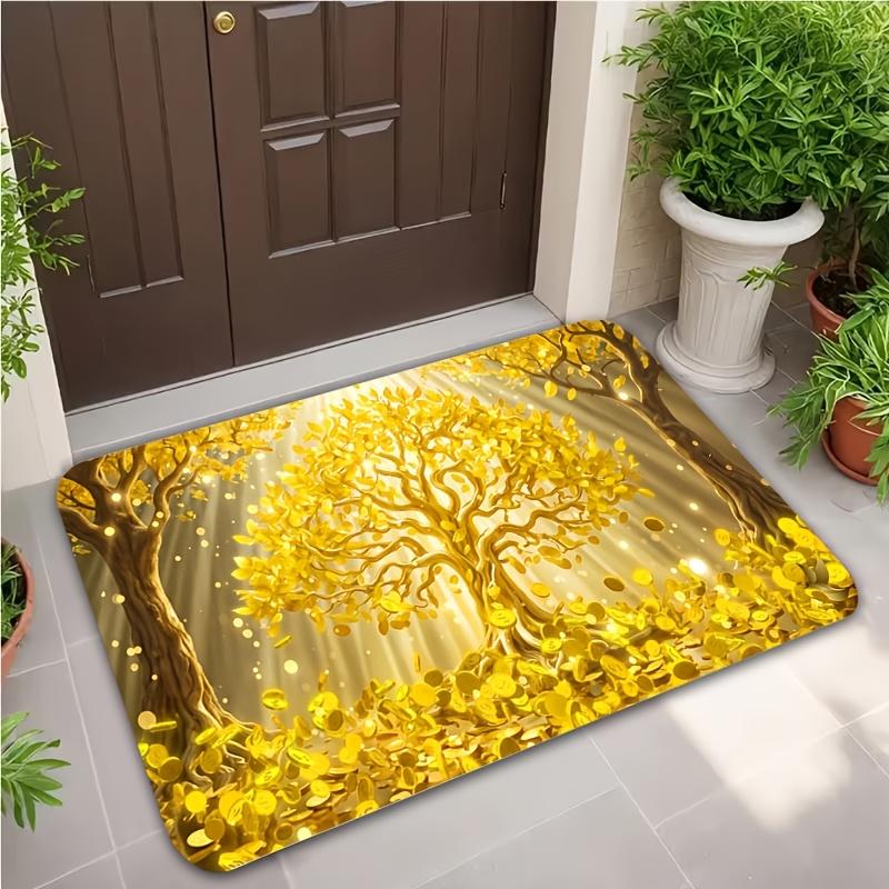 Golden Money Tree Coins Print Carpet Plush Flannel Rug Living Room Bedroom Home Decor Area Rug Non Slip Floor Mat