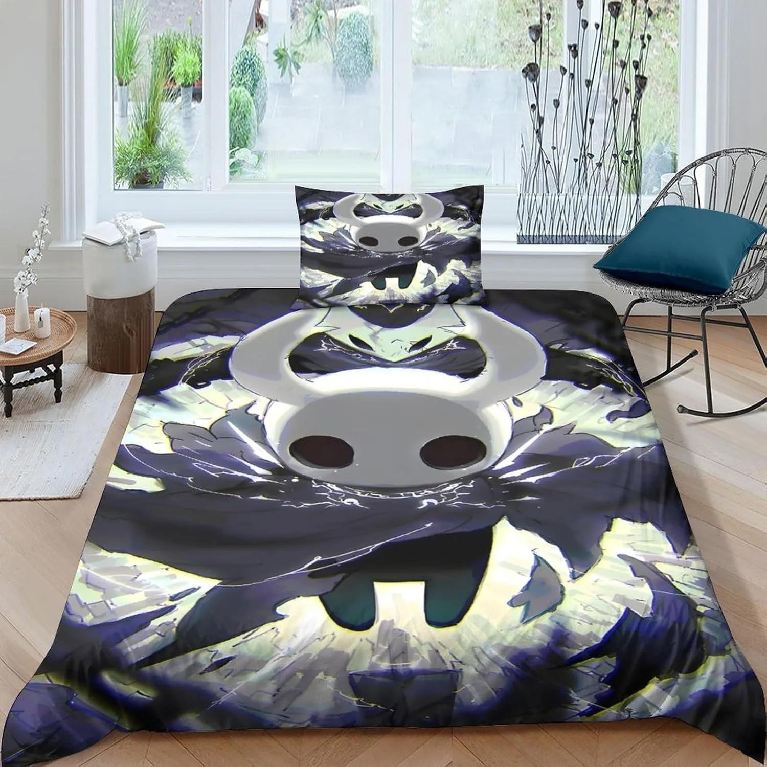 3D Cartoon H-Hollow K-Knight dekbedovertrek en kussensloop, eenpersoons/tweepersoons beddengoedset voor thuis, slaapkamerdecoratie cadeau voor jongens en meisjes 140x200cm