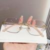 Luxury Pink Color Rimless Reading Glasses Female Square Frame Diamond Cut Presbyopia Anti-blue Far Sight Eyeglasses for Women
