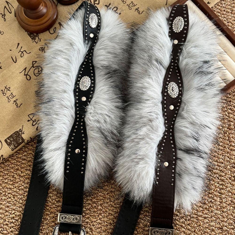Retro Leather Fur Belt Spicy Girl Style Y2K Plush Waist Belt Fashion Furry Waistband  Daily