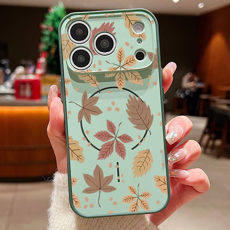 

Flowers Leaves Pattern Case For iPhone 17 Pro Max Magnetic For Magsafe Hybrid Slim Matte Cover For iPhone 16 15 14 13 Pro Max iPhone 15 зелёный