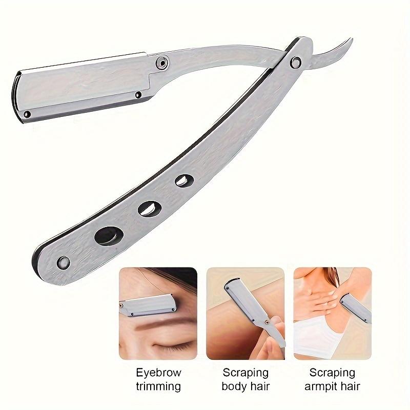 1 set Rasoio da Barba a Lama Dritta in Acciaio per Uomo Pieghevole Coltello da Barba Strumenti per la Rimozione dei Peli con Lame Lama per Capelli Pieghevole Rasoio a Lama Dritta da Barbiere