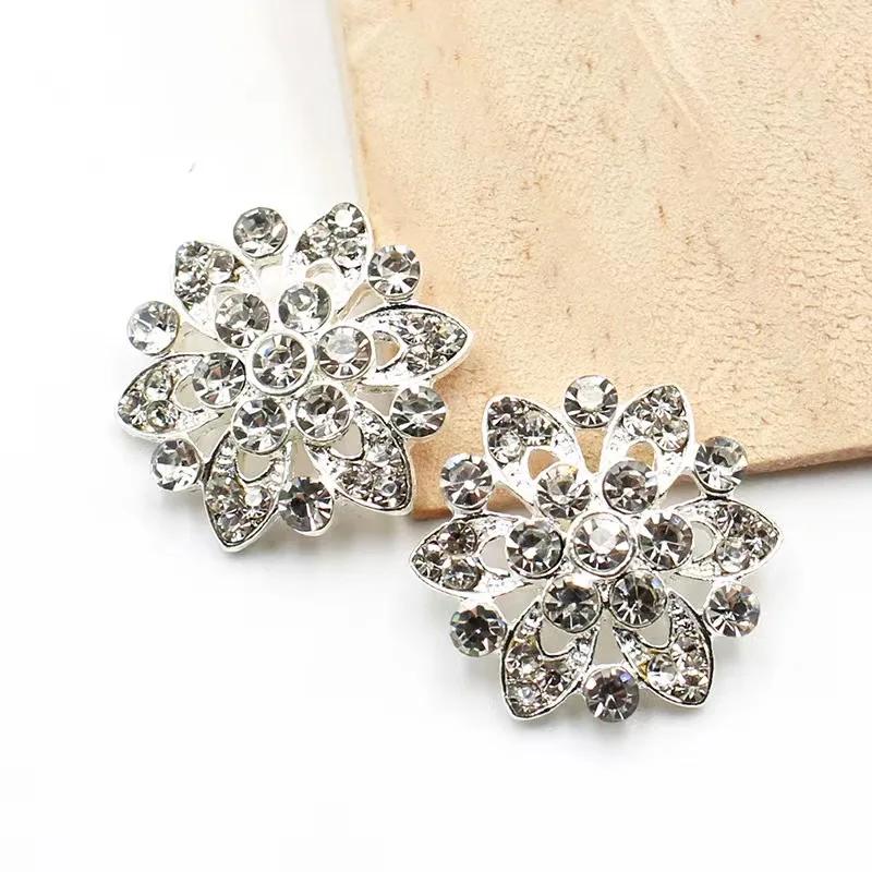 

10pcs Rhinestone Crystal Metal Buttons DIY Wedding Clothing Accessories Shank Sewing Bow Hair 24mm срібний
