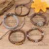 Leather Bracelets for Men Women Handmade Wrap Woven Cuff Bracelets Wooden Beaded Bracelets Vintage Ethnic Tribal Wristbands Bracelet Set Adjustable