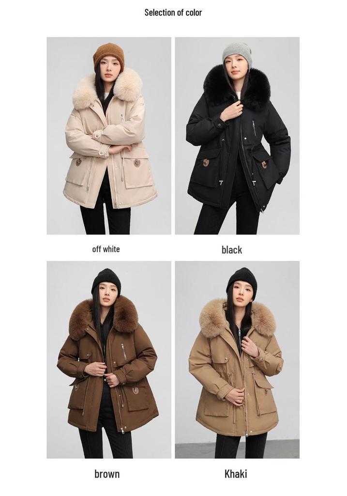 Women's Plus Velvet Fur Collar Parka, Slim-Fit Cotton Padded Jacket, Winter 2024 Collection.