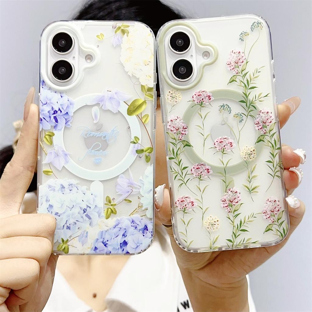 Magnetic Floral Phone Case, Suitable for IPhone15 Anti-drop 14pro Max Protective Case and Apple 16plus Shell
