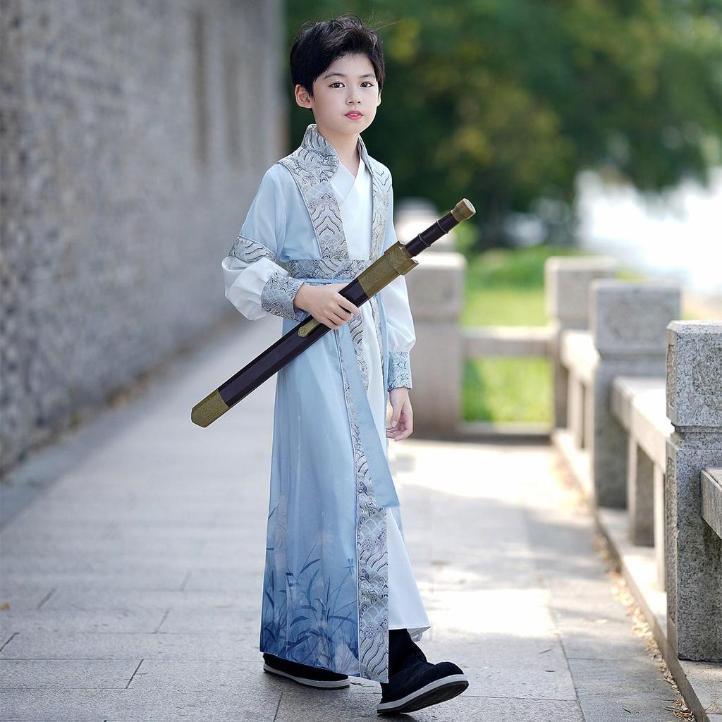 Hanfu Boys' Summer Thin Ancient Costume: High-End Chinese Scholar Flying Fish Robe, Wuxia Swordsman Tang Suit