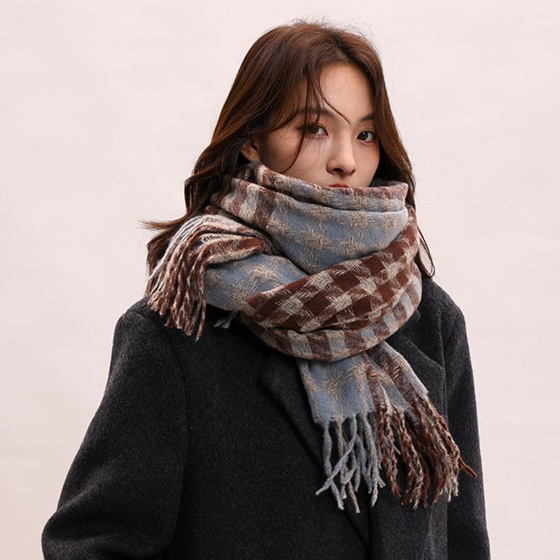 Scarf women's autumn and winter new plaid thickened shawl high-end atmosphere warm scarf