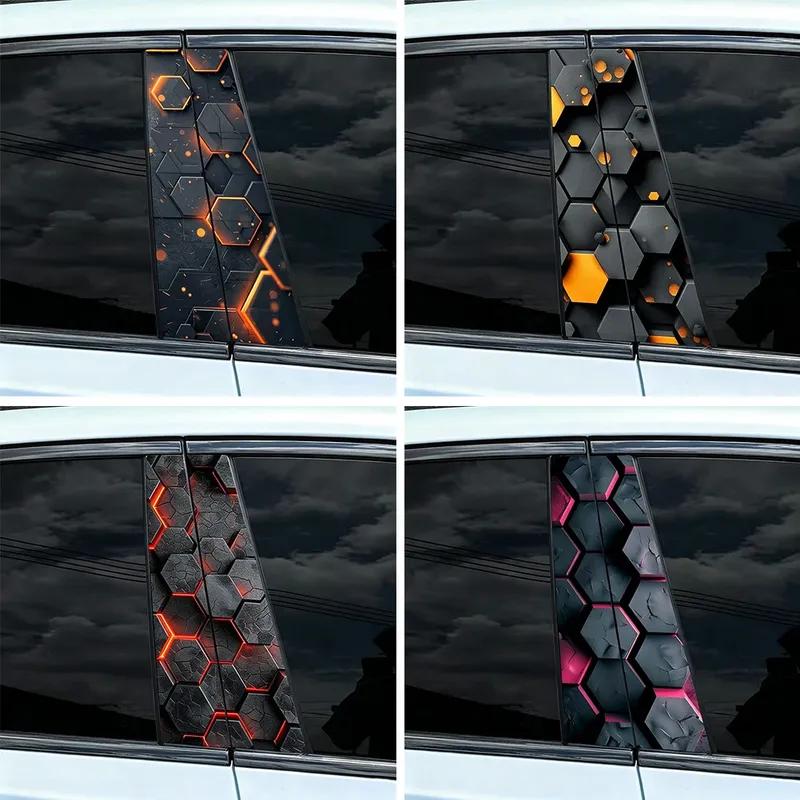 2pcs DIY Honeycomb Image Car Window Pillar Sticker Cool Car Sticker Vinyl Sticker Suitable For Car Door Pillars
