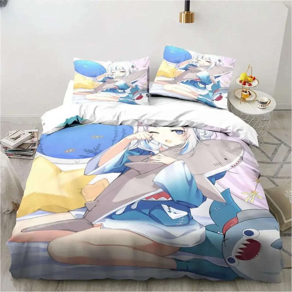 Kawaii Gawr Gura Cute Girl My Angle Bedding Set Printed With Pillowcase Bed Duvet Cover Soft Single Double Queen Super King Size