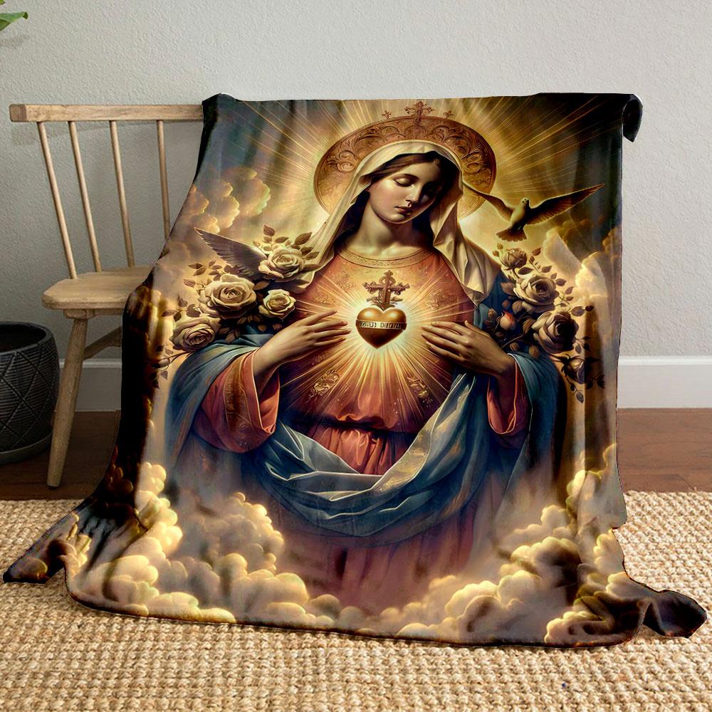 Virgin Mary Sacred Heart Dove Blanket  Printed Blanket for Living Room Bed Couch lunch break Soft Cozy Blanket for Friend's festival Gift