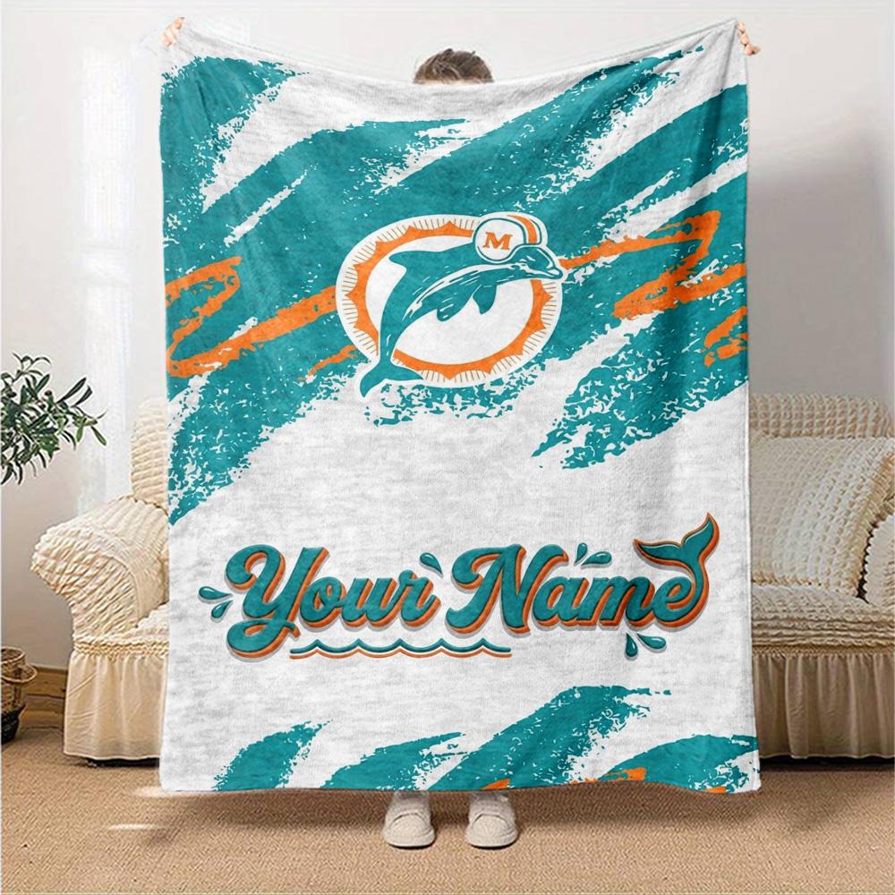Name Custom Miami Dolphins Print Flannel Blanket High Quality Warm Comfortable Cover for All Seasons Perfect for Gifts Home Decor