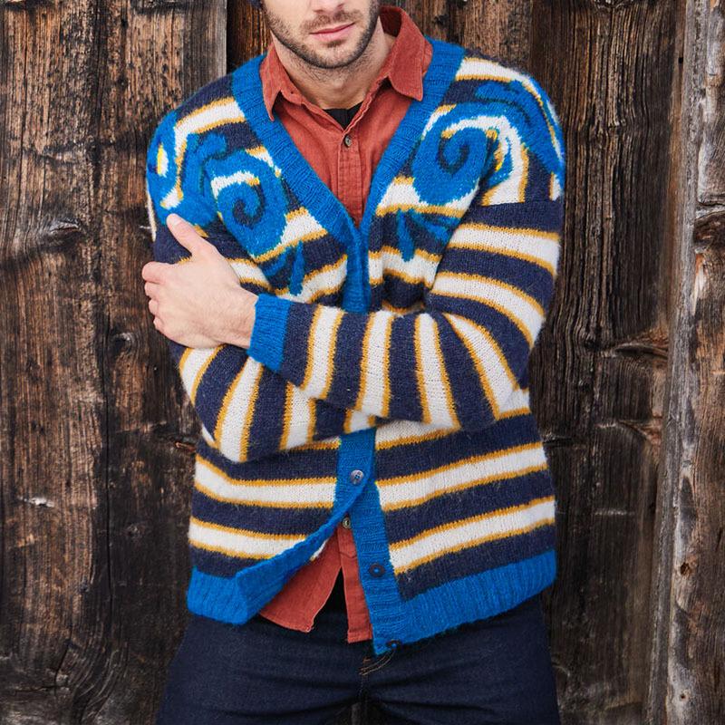 

Men s V-neck Jacquard Stripe Cardigan Sweater - BK0028, Autumn/Winter Collection XL синій