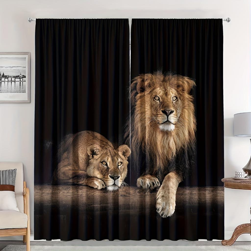 2Pcs Polyester Animal Full Vibrant Printing Window Curtains Birthday Party Decoration Backdrop Drapes for Living Room
