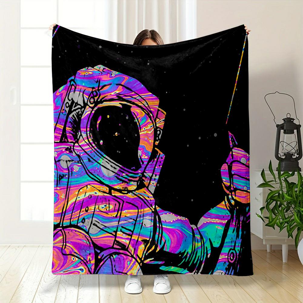 Colorful Astronaut in Space Art Design Patterned flannel blanket perfect for the bedroom living room, sofa, or a little nap