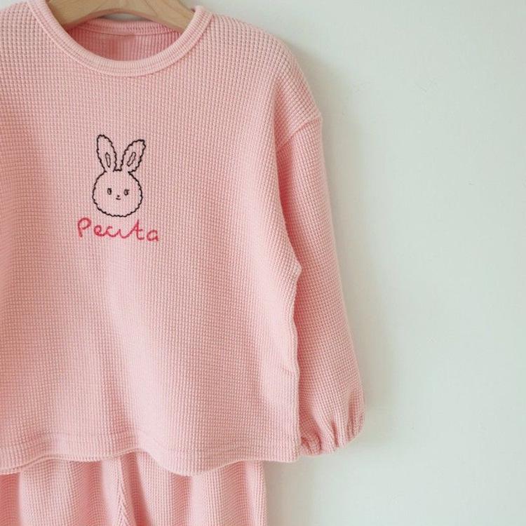 Autumn Clearance: Korean Kids' Waffle Knit Rabbit Print Two-Piece Set